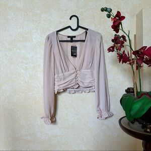 Forever 21 Woven Shirt Ruched Smocked Crop Top Blush Size Small